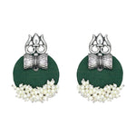 Load image into Gallery viewer, Haskalakari Handmade Silver Trishul Design Green Fabric Earrings With Pearls For Women
