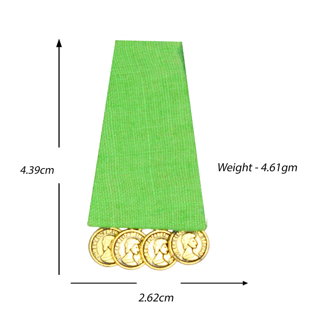 Hastkalakari Handmade Elegant Geometrical Green Fabric Stud Earrings With Antique Golden Coins For Women