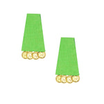 Load image into Gallery viewer, Hastkalakari Handmade Elegant Geometrical Green Fabric Stud Earrings With Antique Golden Coins For Women
