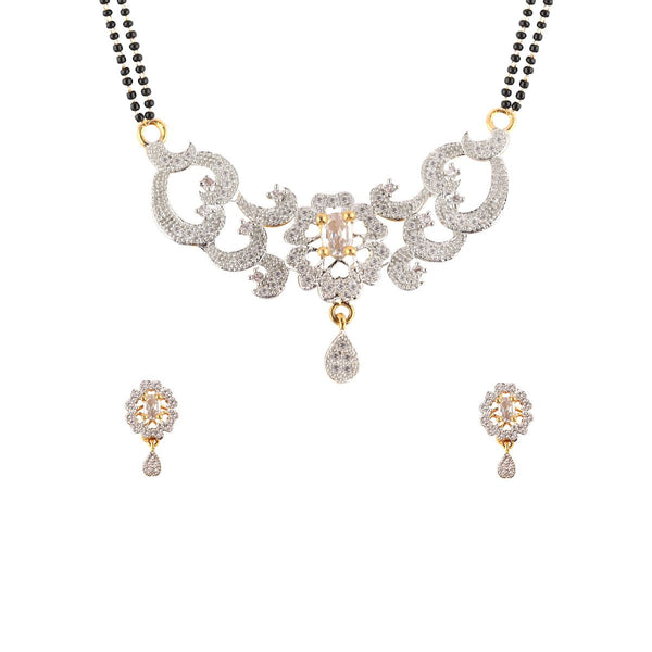 Abhinn Latest AD Stones Studded Floral Design Mangalsutra with Earrings For Women