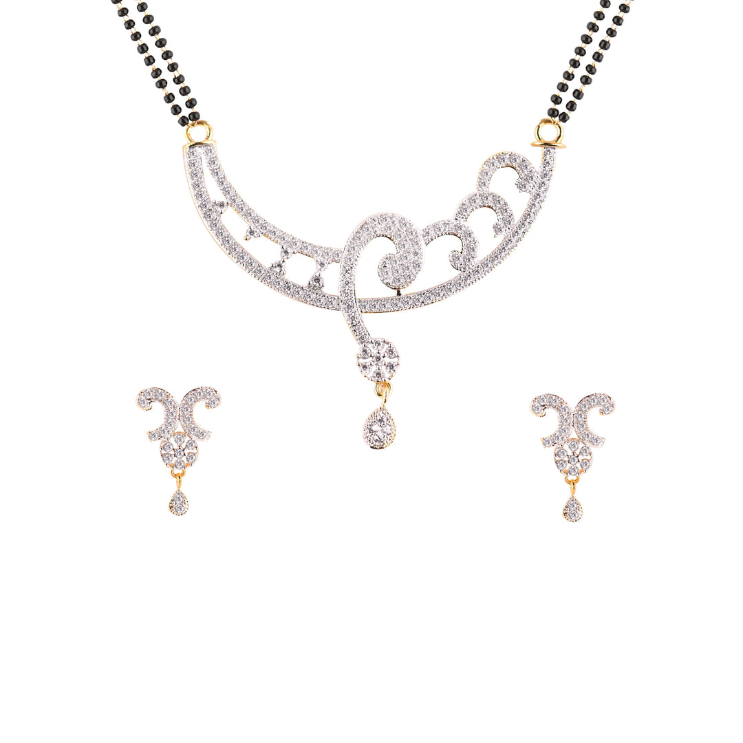 Abhinn Stylish Gold Plated Floral Design Mangal Sutra Mangalsutra With Earrings For Women