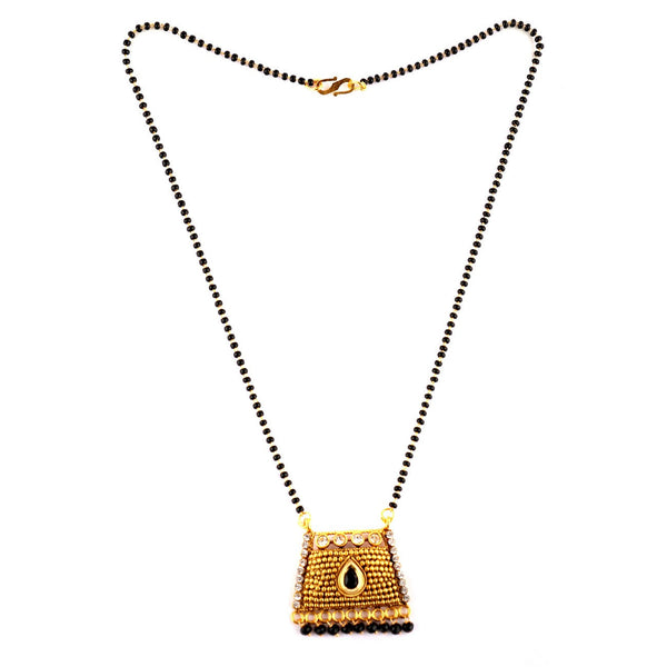 Abhinn Latest Gold Plated Black Beaded Chain with Pendant Studded Mangalsutra