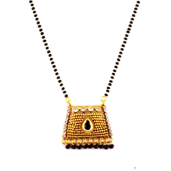 Abhinn Latest Gold Plated Black Beaded Chain with Pendant Studded Mangalsutra