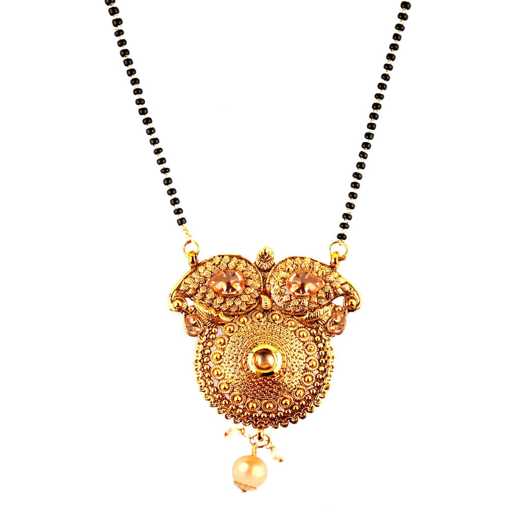 Abhinn Beautiful Designer Gold Plated With CZ Stones Mangal Sutra With Earrings For Women