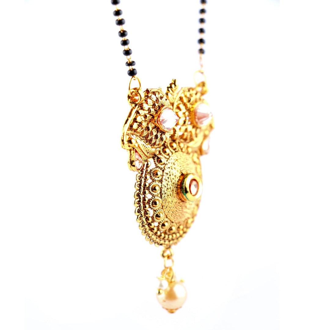 Abhinn Beautiful Designer Gold Plated With CZ Stones Mangal Sutra With Earrings For Women