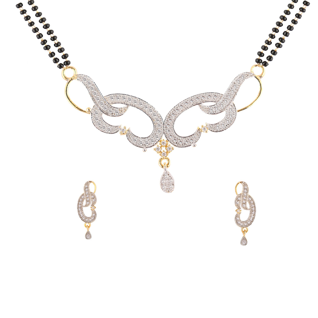 Abhinn Stylish Floral Design With AD Stones Mangalsutra With Earrings For Women