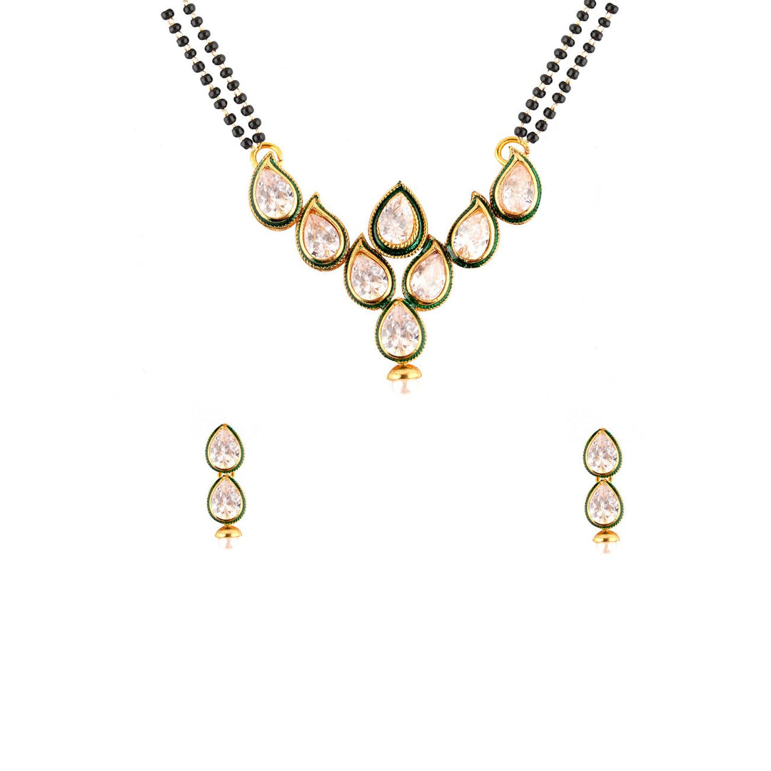 Abhinn Designer Green Drop Shaped Studded CZ Stones Mangalsutra With Earrings For Women