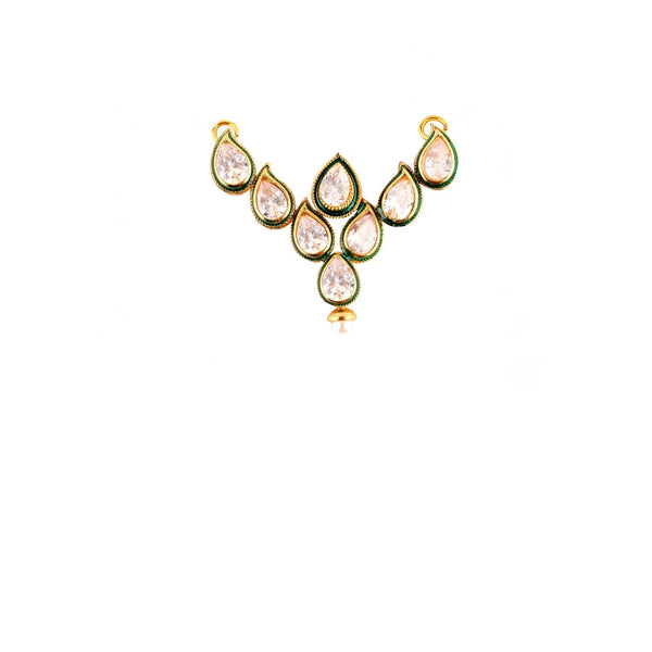 Abhinn Designer Green Drop Shaped Studded CZ Stones Mangalsutra With Earrings For Women