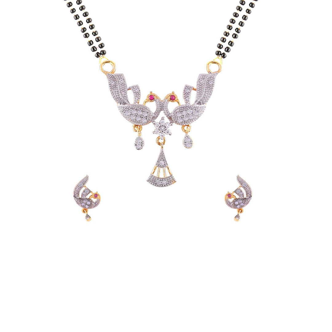 Abhinn Latest Pink Peacock Design Mangal sutra With Earrings For Women