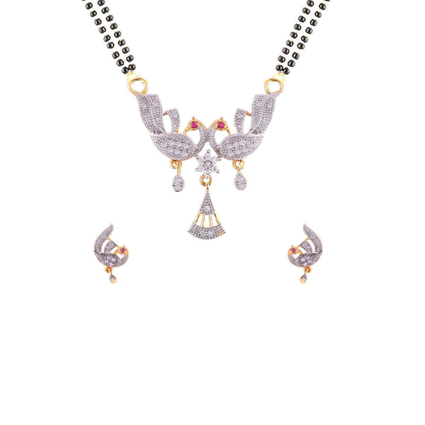 Abhinn Latest Pink Peacock Design Mangal sutra With Earrings For Women