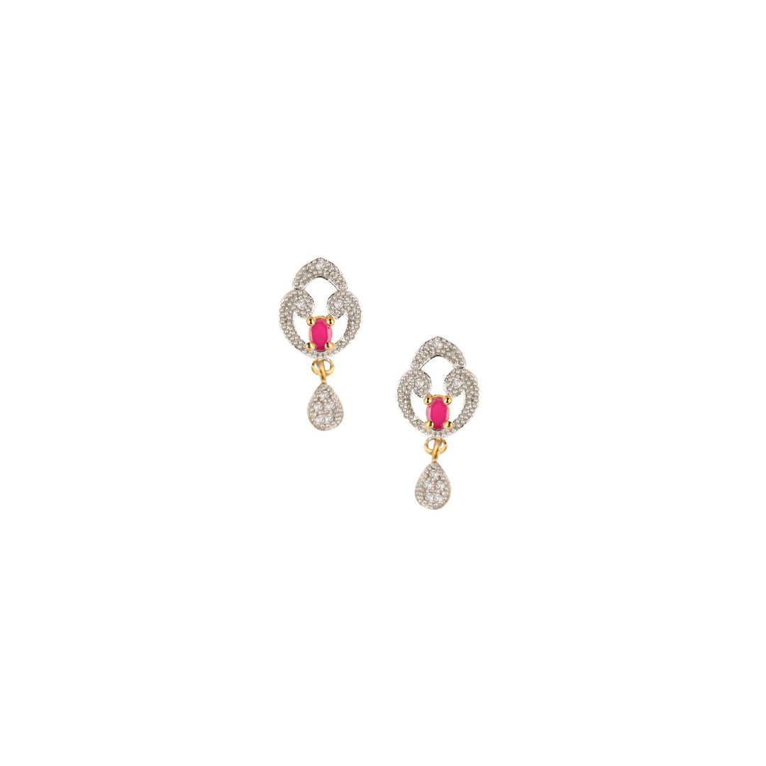 Abhinn Designer Knot Shape Mangal Sutra With Earrings Pink-White AD Stones Stones