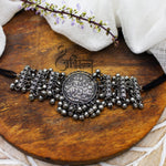 Load image into Gallery viewer, Abhinn Beautiful Silver Oxidised Floral Design With Ghungroo Choker For Women 
