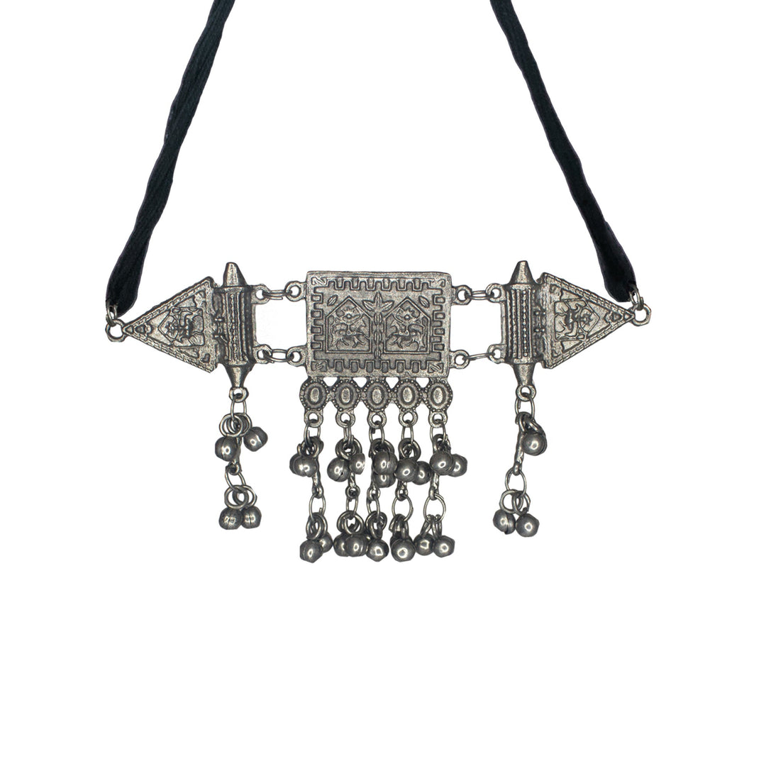 Abhinn Unique Silver Oxidised Tribal Design Choker For Women