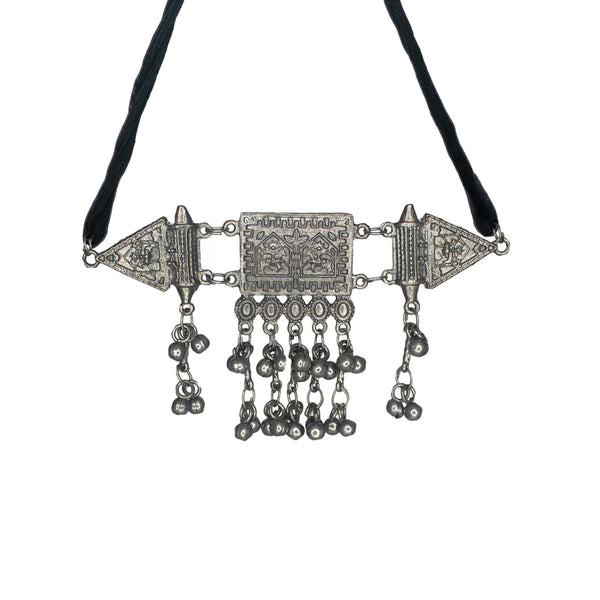 Abhinn Unique Silver Oxidised Tribal Design Choker For Women