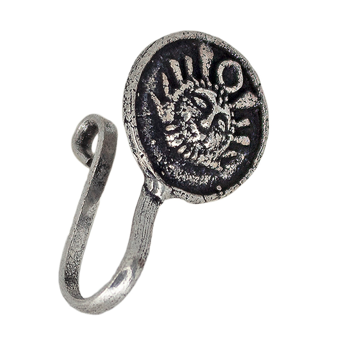 Abhinn Oxidised Silver Durga Temple Design Non-Pierced Nose Pin For Women