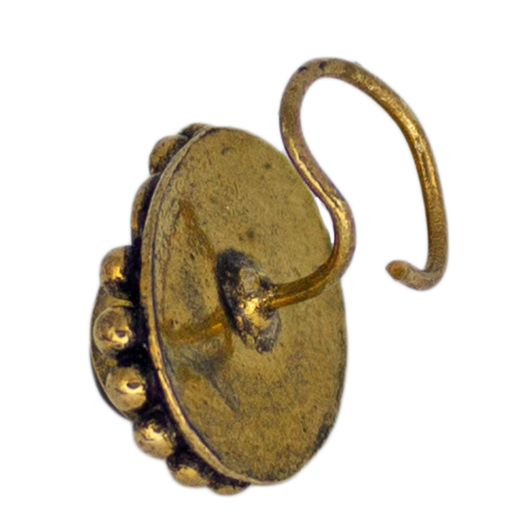 Abhinn Golden Oxidised Black Stone Pierced Nose Pin For Women