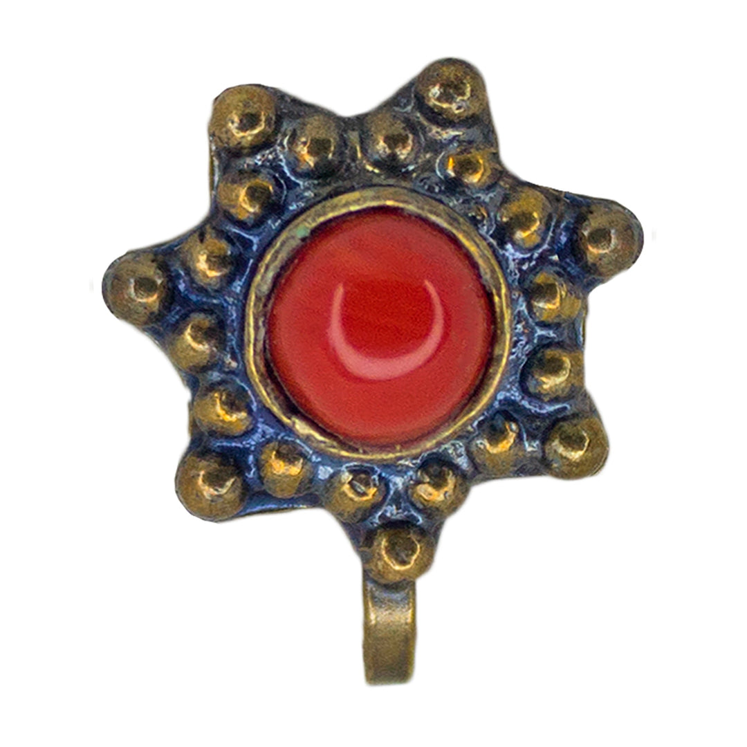 Abhinn Trendy Golden Oxidised Star Design Red Stone Non-Pierced Nose Pin For Women