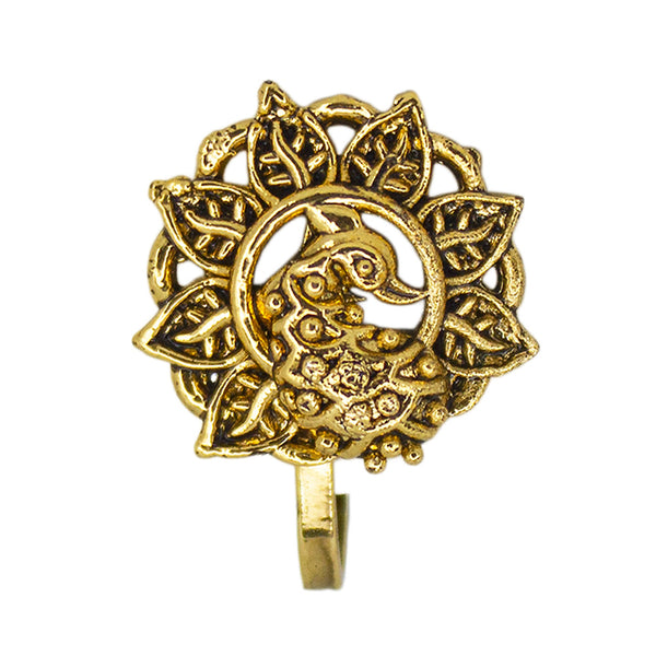 Abhinn Traditional Gold-Plated Peacock Design Non-Pierced Nose Pin For Women