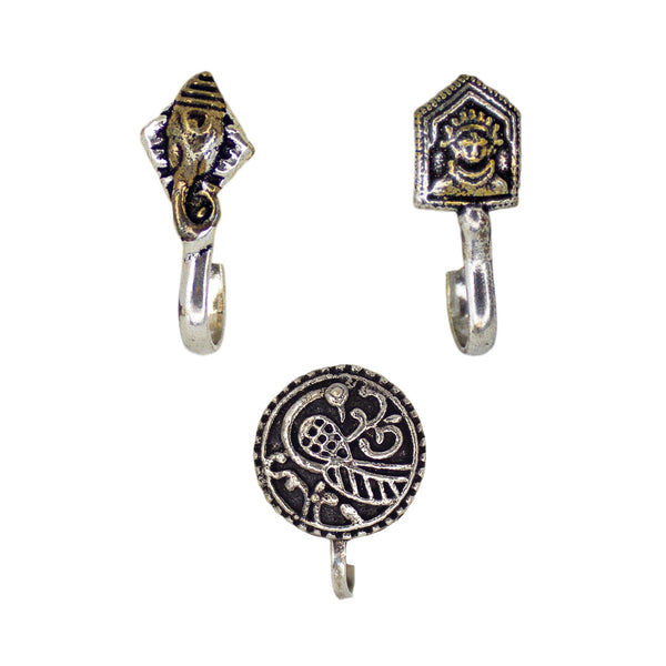 Abhinn Combo of 3 Designer Dual Tone Oxidised Non-Pierced Nose Pin For Women