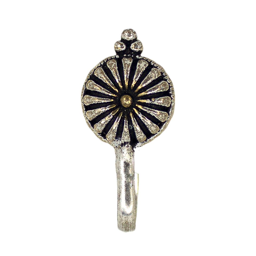 Abhinn Oxidised Dual Tone Floral Design Non-Pierced Nose Pin For Women