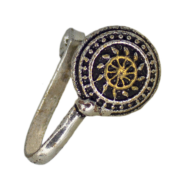Abhinn Designer Oxidised Dual Tone Floral Design Non-Pierced Nose Pin For Women