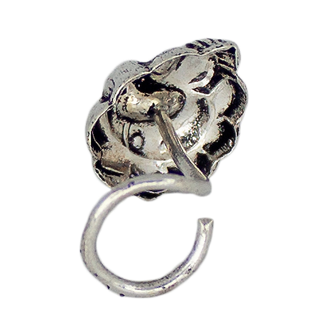 Abhinn Unique Oxidised Silver Ganesha Design Pierced Nose Pin For Women