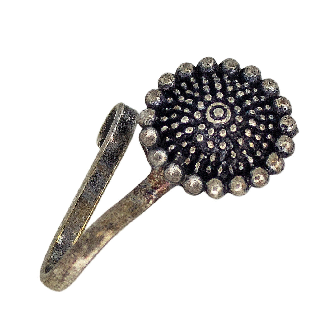 Abhinn Oxidised Silver Floral Design Non-Pierced Nose Pin For Women