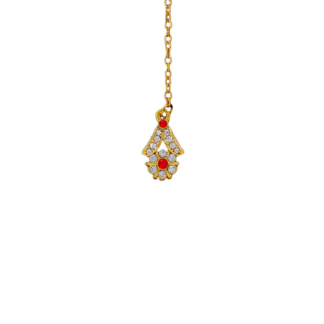 Royal Gold Plated Designer Kundan  Crystal Stone Floral Design Necklace and  Stud Earrings with  White Red Stones