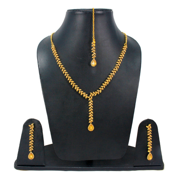 Latest Royal Leaf Design Necklace and Dangler Earrings with White Yellow Stones