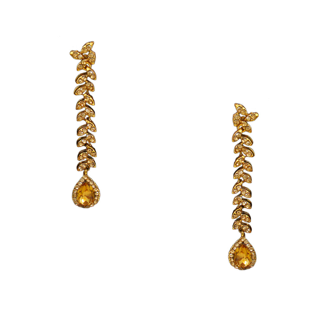 Latest Royal Leaf Design Necklace and Dangler Earrings with White Yellow Stones