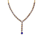 Load image into Gallery viewer, Royal Gold Plated Designer Kundan Stone  Leaf Design Necklace and  Dangler Earrings with White Blue Stones  with Mangtika
