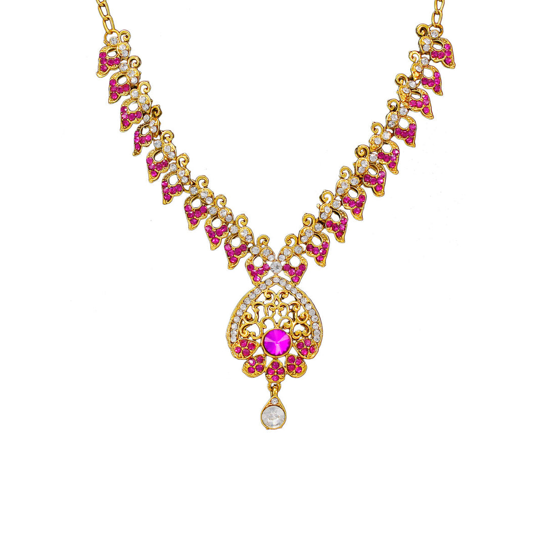 Abhinn Royal Gold Plated Designer Kundan Pink Petal Design Necklace Set For Women