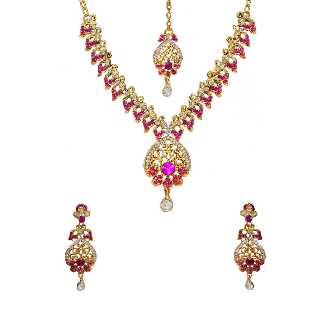 Abhinn Royal Gold Plated Designer Kundan Pink Petal Design Necklace Set For Women