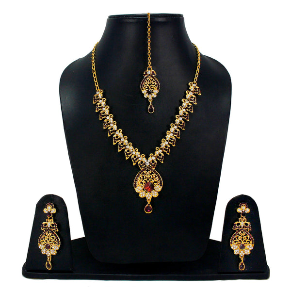 Royal Designer Necklace and  Earrings with White Purple Crystal Stones