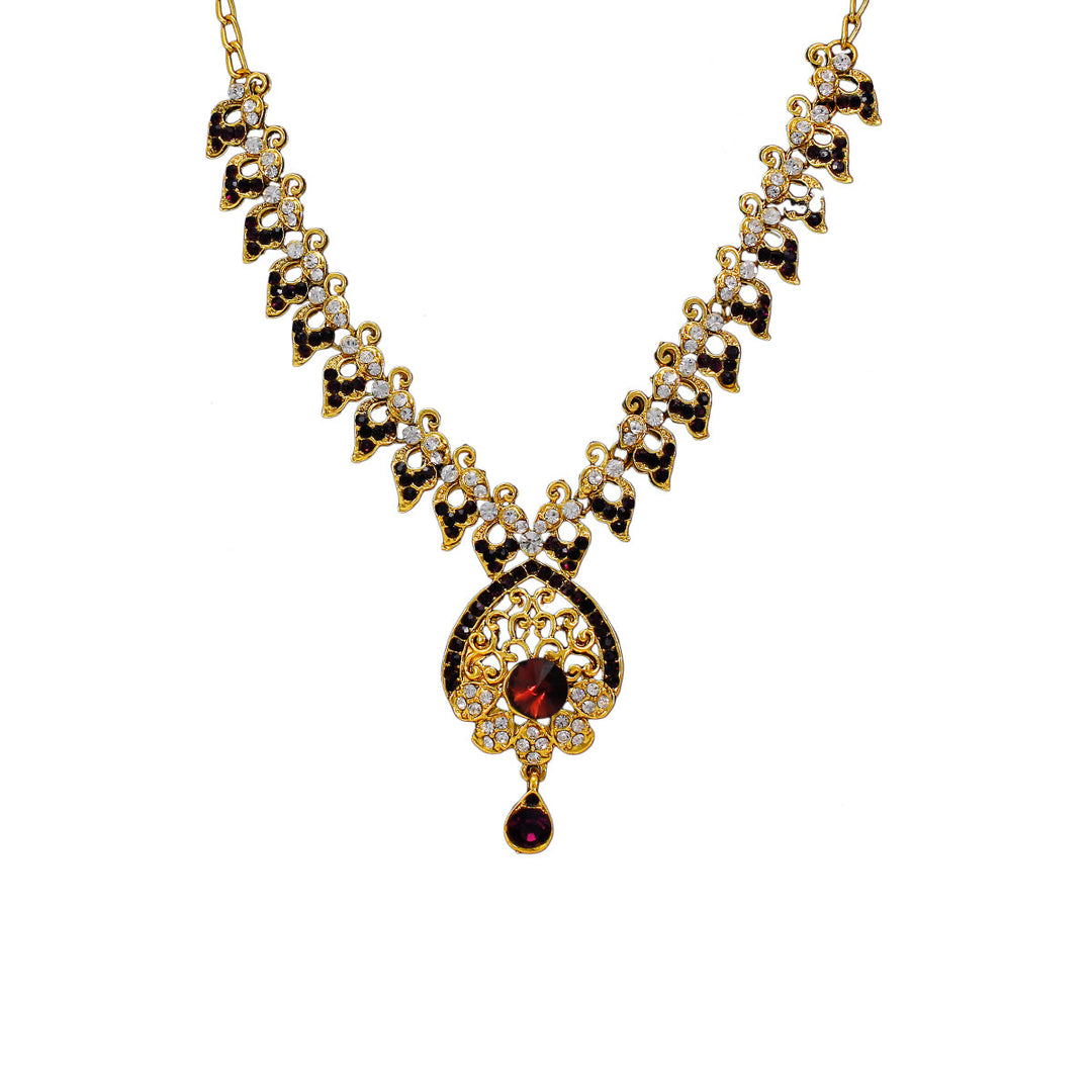 Royal Designer Necklace and  Earrings with White Purple Crystal Stones