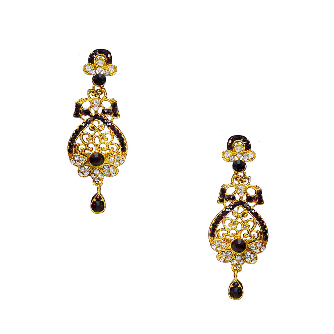 Royal Designer Necklace and  Earrings with White Purple Crystal Stones