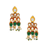 Load image into Gallery viewer, Royal Gold Plated Designer Kundan Stone Rani Har  Design Droplet shape Necklace and Earrings with White Green Stones  and Pearls
