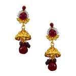 Load image into Gallery viewer, Royal Rani Har Design Necklace and Jhumka Earrings with White Red Stones and Pearl Chain
