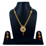 Load image into Gallery viewer, Royal Rani Har Design Necklace and Jhumka Earrings with White Red Stones and Pearl Chain
