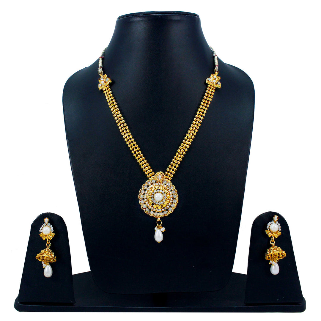 Royal Rani Har Design Necklace and Jhumka Earrings with White Stone