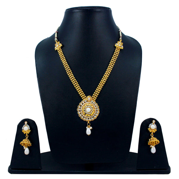 Royal Rani Har Design Necklace and Jhumka Earrings with White Stone