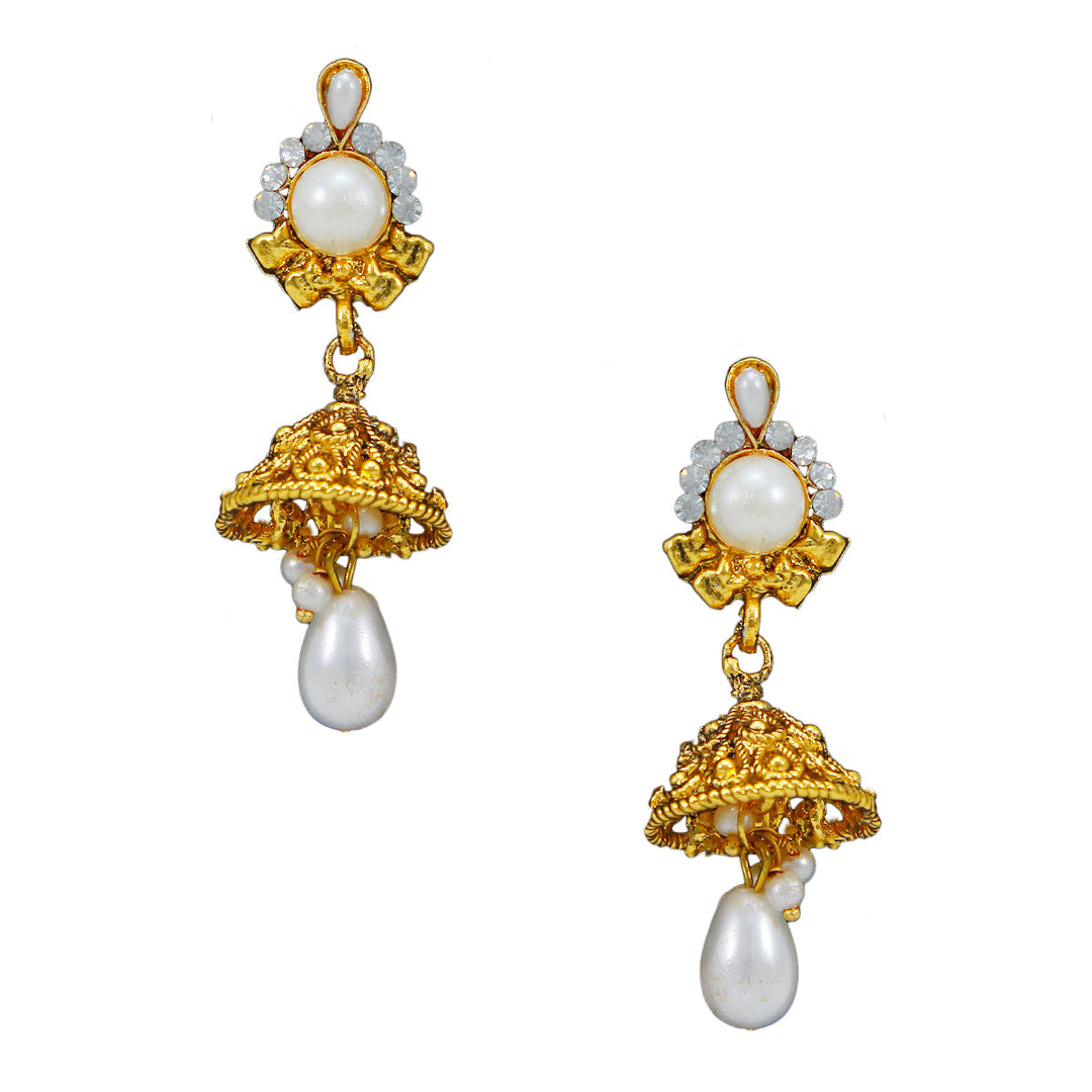 Royal Rani Har Design Necklace and Jhumka Earrings with White Stone