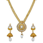 Load image into Gallery viewer, Royal Rani Har Design Necklace and Jhumka Earrings with White Stone
