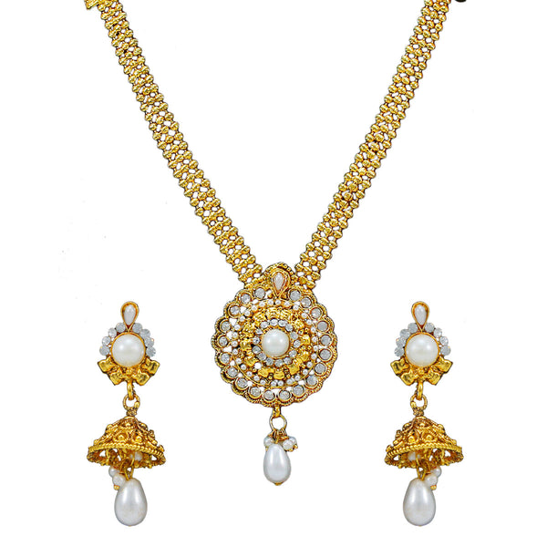 Royal Rani Har Design Necklace and Jhumka Earrings with White Stone