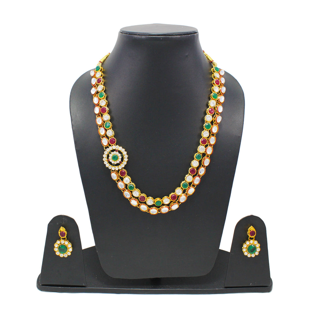 Royal Rani Har Design Necklace and Earrings with Multi-Color Stones