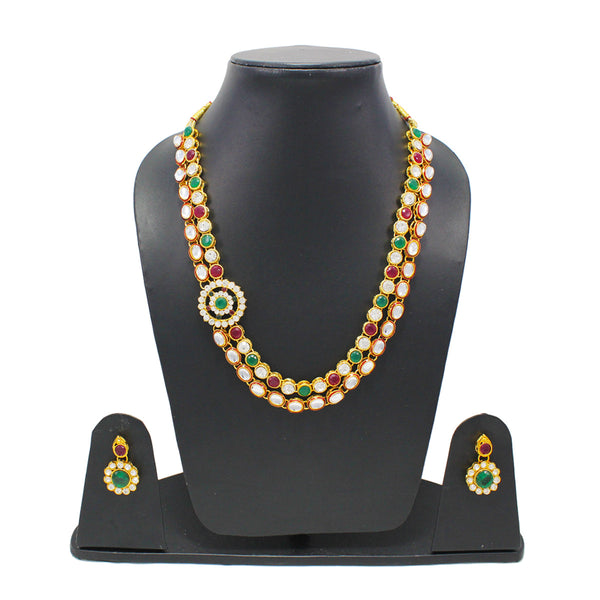Royal Rani Har Design Necklace and Earrings with Multi-Color Stones