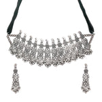Load image into Gallery viewer, Abhinn Silver Oxidised Trendy Floral Design Necklace Set For Women

