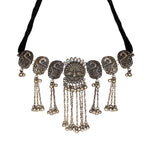 Load image into Gallery viewer, Abhinn Black Silver Oxidised Peacock Design and White CZ Stone Necklace Set For Women
