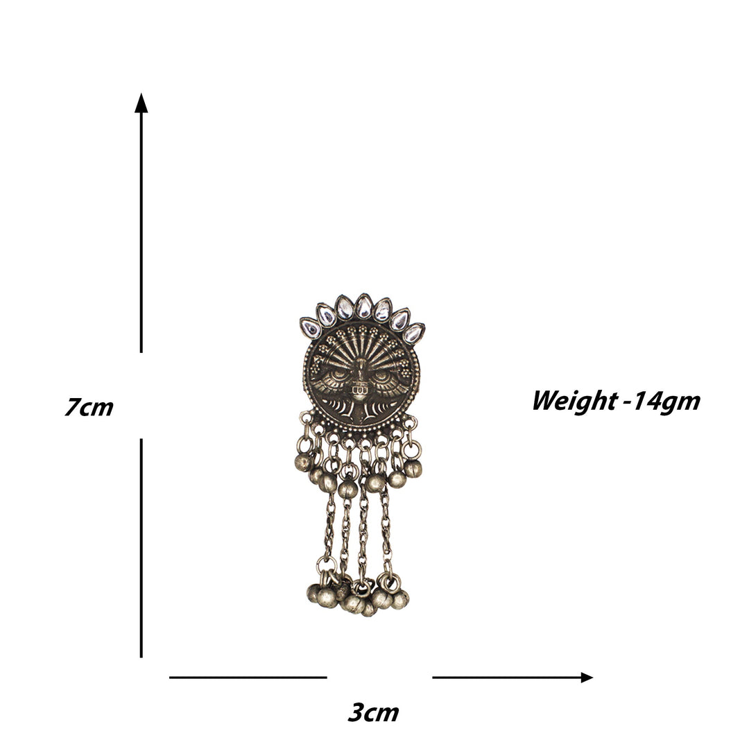 Abhinn Black Silver Oxidised Peacock Design and White CZ Stone Necklace Set For Women