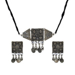 Load image into Gallery viewer, Abhinn Silver Oxidised Temple Design Necklace Set With White CZ Stones For Women
